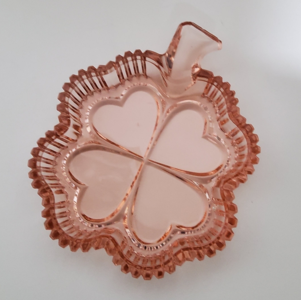 Vintage Shamrock Shape Bohemia Amber Trinket Dish